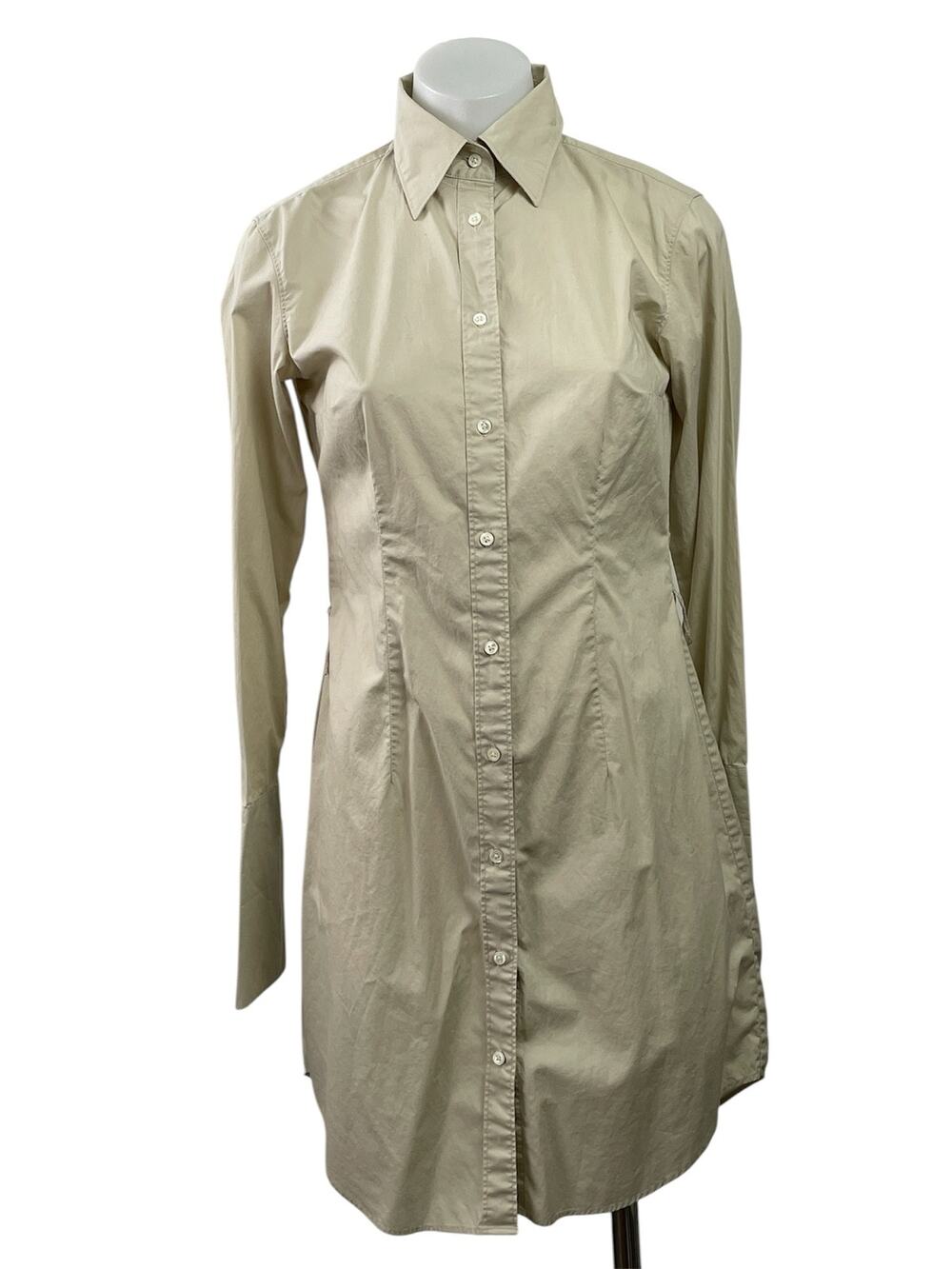 Gap Womens Beige Long Sleeve Collared Button Down A Line Mini Shirt Dress Size 2